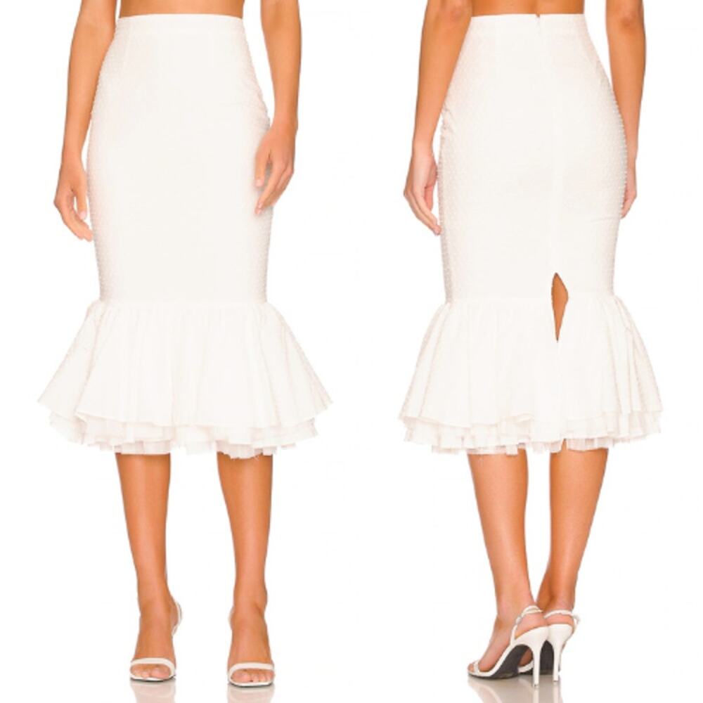 NWT V. Chapman Medici Skirt Womens Sz 00 White Meringue Ruffle Hem Mermaid Style